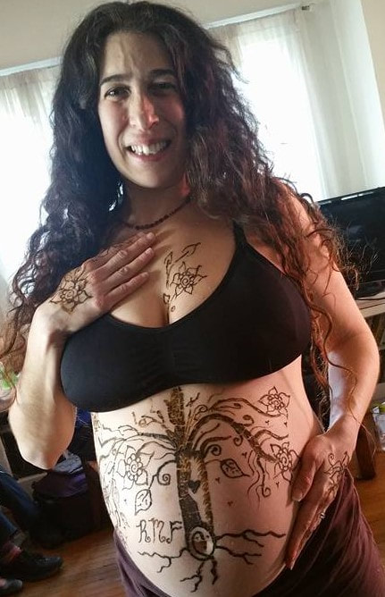 Love tree of life henna paste pregnant belly art