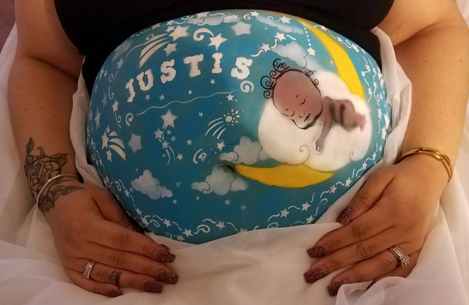 baby sleeping on a moon pregnant belly art