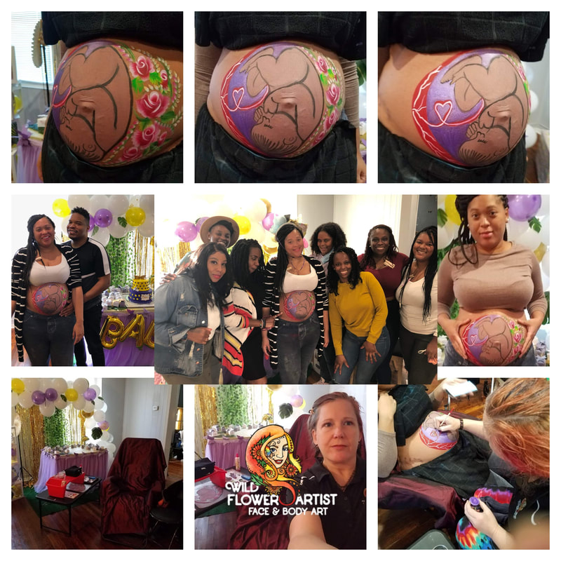 Maternity Belly Art Baby and Roses Flowers
