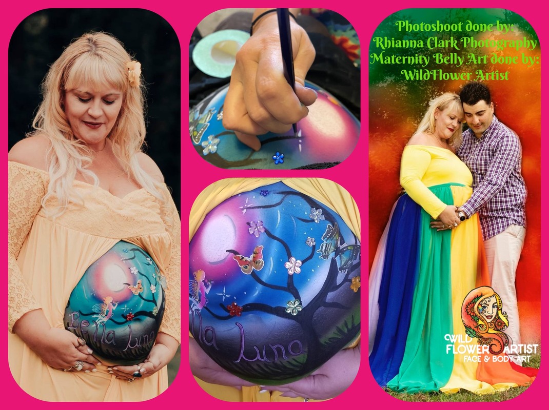 Rainbow Baby Maternity Belly Art Fairy night with full moon
