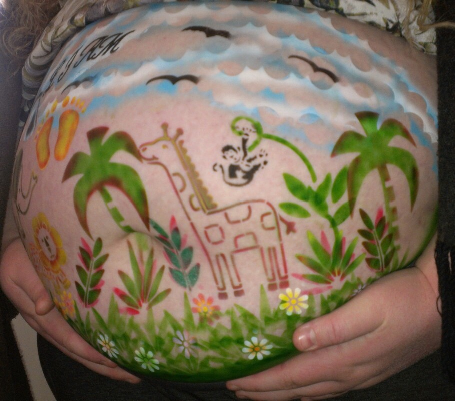 Jungle safari theme Pregnant Airbrush Belly Art