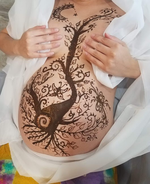 tree of life pregnant belly henna design