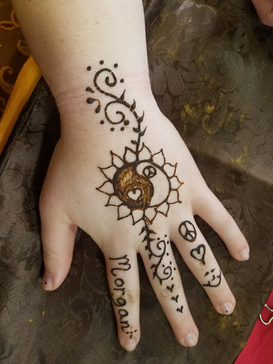 yin yang peace and love henna tattoo design